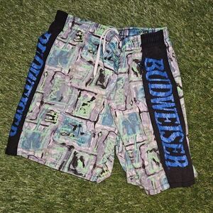 Budwiser Beer Back and Green Men's Athletic Swim Shorts Vintage 90s